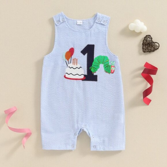 The Very Hungry Caterpillar Romper First Birthday Outfit Clothes Shortall Twins - Picture 1 of 5
